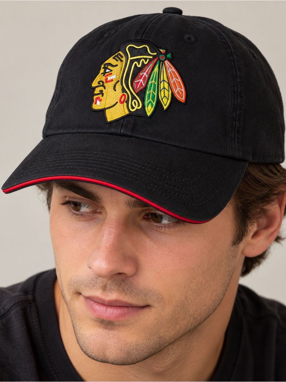 CHICAGO BLACKHAWKS Hat Cap Strapback Black One Size Old Time Hocley